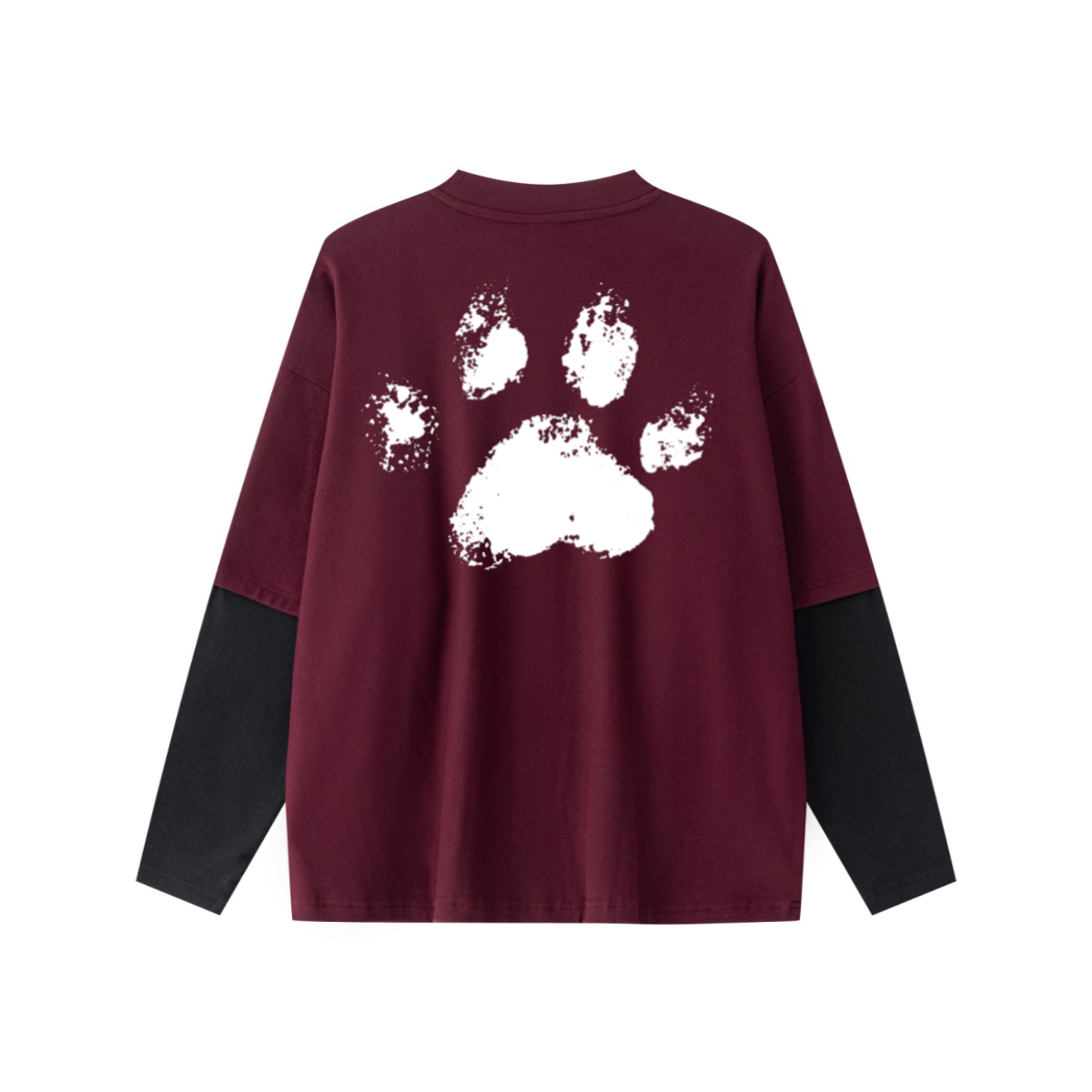 320GSM Unisex Faux Layered Solid Color Base Layer Long-Sleeve Dark Red/Black