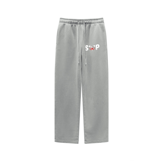 360GSM Unisex Heavyweight Fleece Washed Straight-Leg Pants Medium Grey