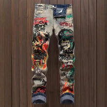 Load image into Gallery viewer, Slim-fit Stretch Ripped Embroidered Vintage Patch Jeans