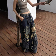 Load image into Gallery viewer, American High Street Design Ripped Jeans Spring And Autumn Retro Distressed Big Pocket