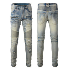 Load image into Gallery viewer, Hand Frayed Beggar Style Distressed Slim Stretch American Men's Jeans