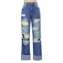 Load image into Gallery viewer, Women Ripped Jeans Pocket Slimming Straight Leg Pants Trousers
