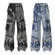 Load image into Gallery viewer, Washed Multi-pocket Design Straight Men's Jeans