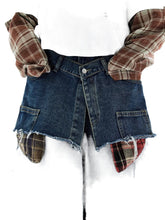 Load image into Gallery viewer, American-style Retro Faux Two-piece Plaid Patchwork Jeans