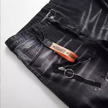 Load image into Gallery viewer, Black And Gray Paint Hole Zipper Decorations Personality Jeans Men