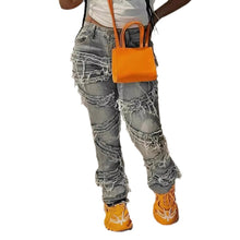 Load image into Gallery viewer, Laminated Ripped Washed Straight Tassle Fashion Casual Jeans