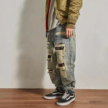 Load image into Gallery viewer, Jeans Men's Loose Straight Tapered Distressed Broken Holes Pants