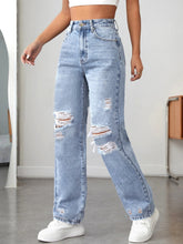Load image into Gallery viewer, Ripped Straight Denim Women's Loose Trousers