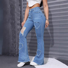 Load image into Gallery viewer, Washed Casual Heart-shaped Ripped Stretch Flared Jeans