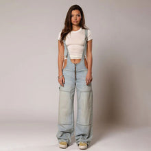 Load image into Gallery viewer, Y2K Zipper Denim Overalls With Pockets Fashion Loose Suspender Jumpsuit Streetwear Jeans Pants Womens Clothing