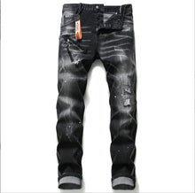 Load image into Gallery viewer, Black And Gray Paint Hole Zipper Decorations Personality Jeans Men