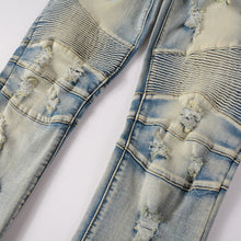 Load image into Gallery viewer, Hand Frayed Beggar Style Distressed Slim Stretch American Men's Jeans