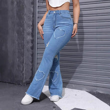 Load image into Gallery viewer, Washed Casual Heart-shaped Ripped Stretch Flared Jeans
