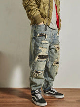 Load image into Gallery viewer, Jeans Men's Loose Straight Tapered Distressed Broken Holes Pants