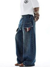 Load image into Gallery viewer, American-style Retro Faux Two-piece Plaid Patchwork Jeans