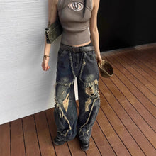 Load image into Gallery viewer, American High Street Design Ripped Jeans Spring And Autumn Retro Distressed Big Pocket