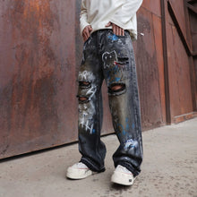 Load image into Gallery viewer, Street Graffiti Ripped Jeans Men And Women Loose Straight Neutral