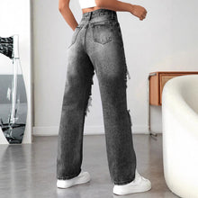 Load image into Gallery viewer, Ripped Straight Denim Women's Loose Trousers