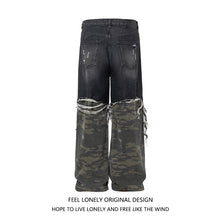 Load image into Gallery viewer, Men's American High Street Stitched Camouflage Wide Leg Jeans