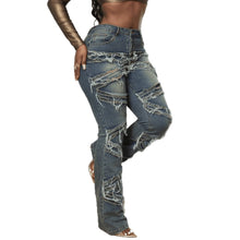 Load image into Gallery viewer, Women's Multi-Process Striped Washed Denim Jeans