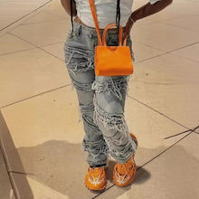 Load image into Gallery viewer, Laminated Ripped Washed Straight Tassle Fashion Casual Jeans
