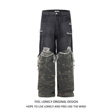 Load image into Gallery viewer, Men's American High Street Stitched Camouflage Wide Leg Jeans