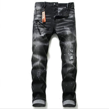 Load image into Gallery viewer, Black And Gray Paint Hole Zipper Decorations Personality Jeans Men