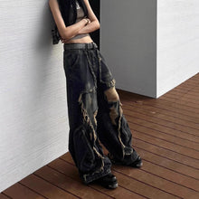 Load image into Gallery viewer, American High Street Design Ripped Jeans Spring And Autumn Retro Distressed Big Pocket