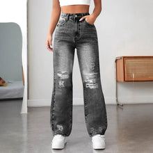 Load image into Gallery viewer, Ripped Straight Denim Women's Loose Trousers