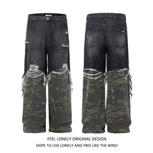 Load image into Gallery viewer, Men's American High Street Stitched Camouflage Wide Leg Jeans