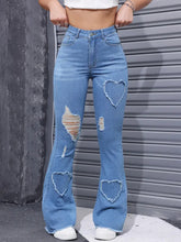 Load image into Gallery viewer, Washed Casual Heart-shaped Ripped Stretch Flared Jeans