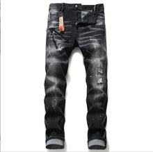 Load image into Gallery viewer, Black And Gray Paint Hole Zipper Decorations Personality Jeans Men