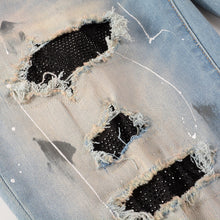 Load image into Gallery viewer, Rhinestone Patch Slim Fit Straight Ripped High Street Jeans