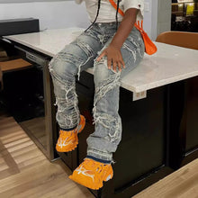 Load image into Gallery viewer, Laminated Ripped Washed Straight Tassle Fashion Casual Jeans