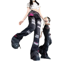 Load image into Gallery viewer, High-Street Ripped Design Flared Denim Jeans With A Sleazy Chic Vibe