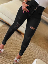 Load image into Gallery viewer, women's high waist ripped jeans pencil pants
