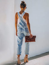 Load image into Gallery viewer, New style casual commuting ripped mid-waist denim jumpsuit