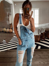 Load image into Gallery viewer, New style casual commuting ripped mid-waist denim jumpsuit
