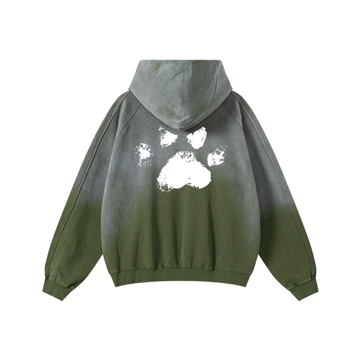 370GSM Unisex Monkey Wash Raw-Edge PP-Sprayed French Terry Hoodie Vintage Military Green