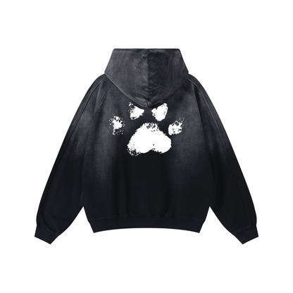 370GSM Unisex Monkey Wash Raw-Edge PP-Sprayed French Terry Hoodie Vintage Black
