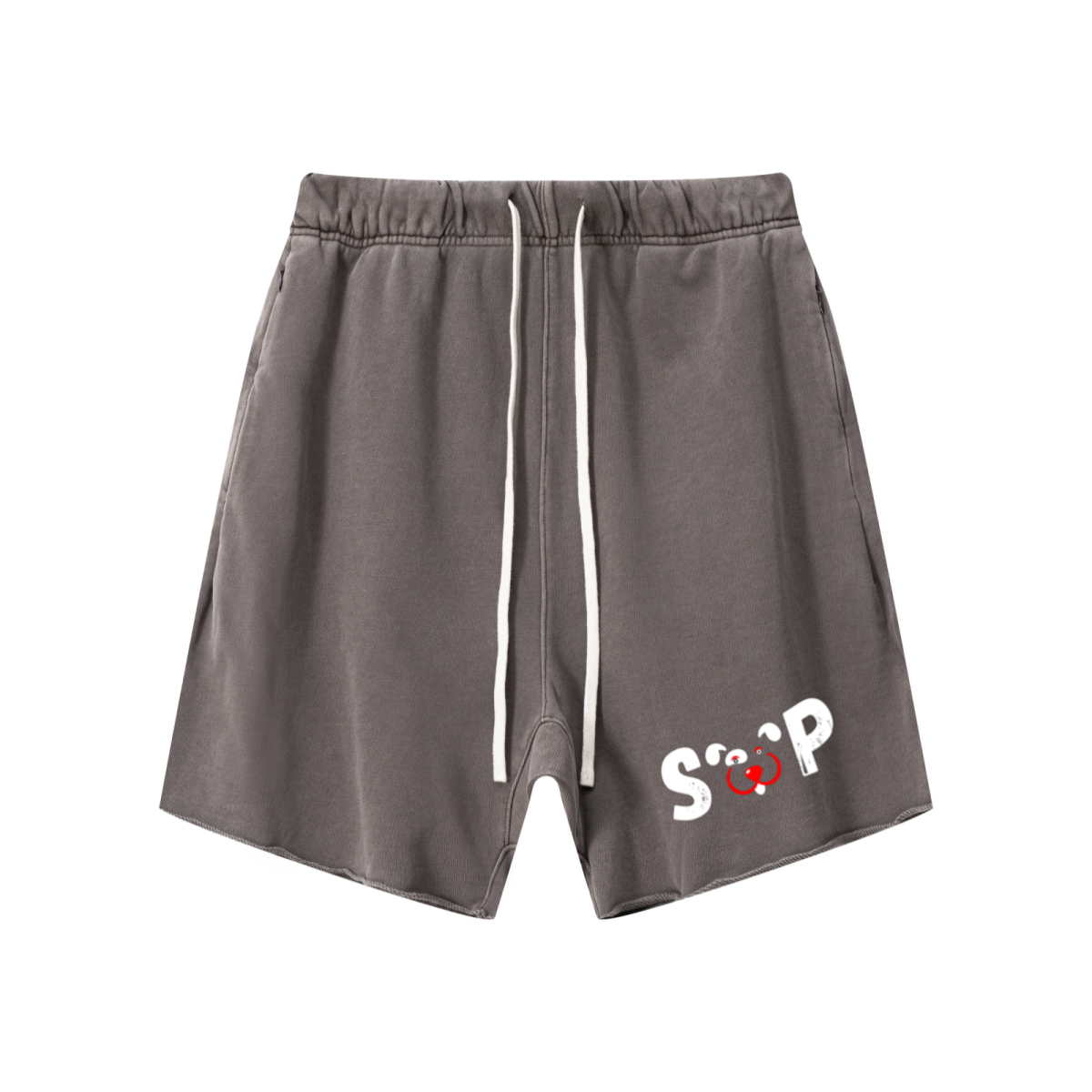 410GSM Unisex Distressed Vintage-Wash Raw-Hem Shorts Mocha