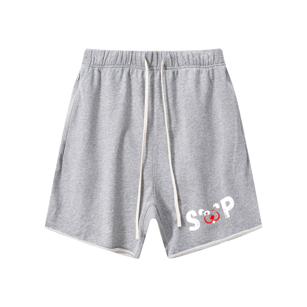 410GSM Unisex Distressed Vintage-Wash Raw-Hem Shorts Light Grey 