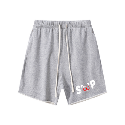 410GSM Unisex Distressed Vintage-Wash Raw-Hem Shorts Light Grey 