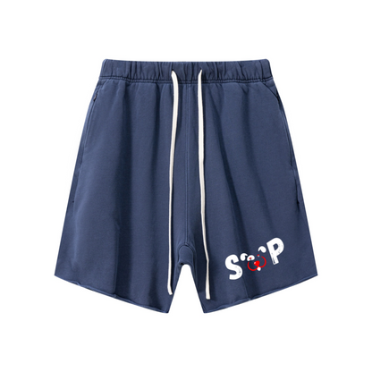 410GSM Unisex Distressed Vintage-Wash Raw-Hem Shorts Deep Blue