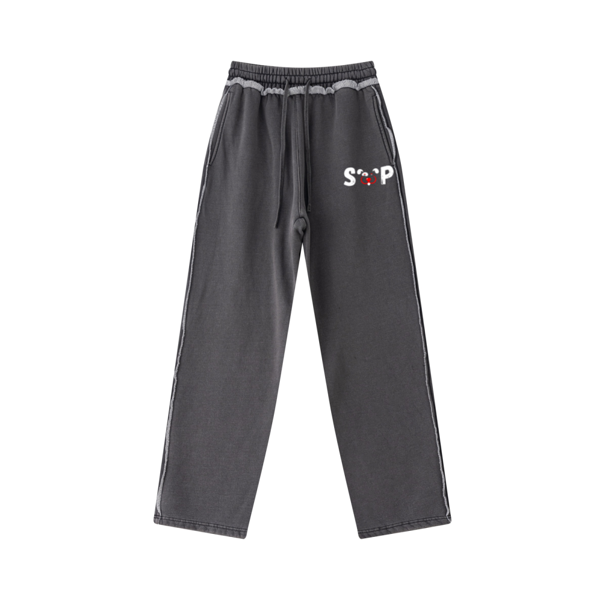 400GSM Men’s Raw-Edge Pigment-Wash Straight-Leg Pants Dark Grey