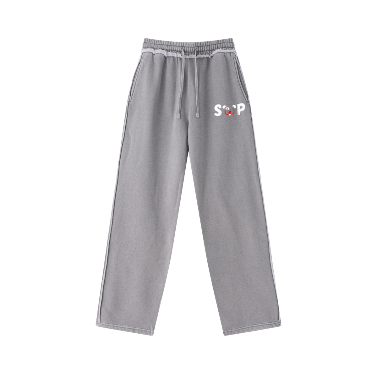 400GSM Men’s Raw-Edge Pigment-Wash Straight-Leg Pants Medium Grey