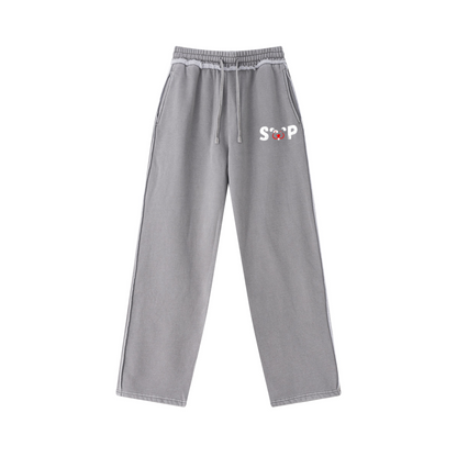 400GSM Men’s Raw-Edge Pigment-Wash Straight-Leg Pants Medium Grey