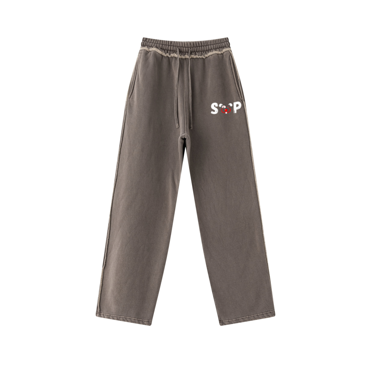 400GSM Men’s Raw-Edge Pigment-Wash Straight-Leg Pants Coffee Brown