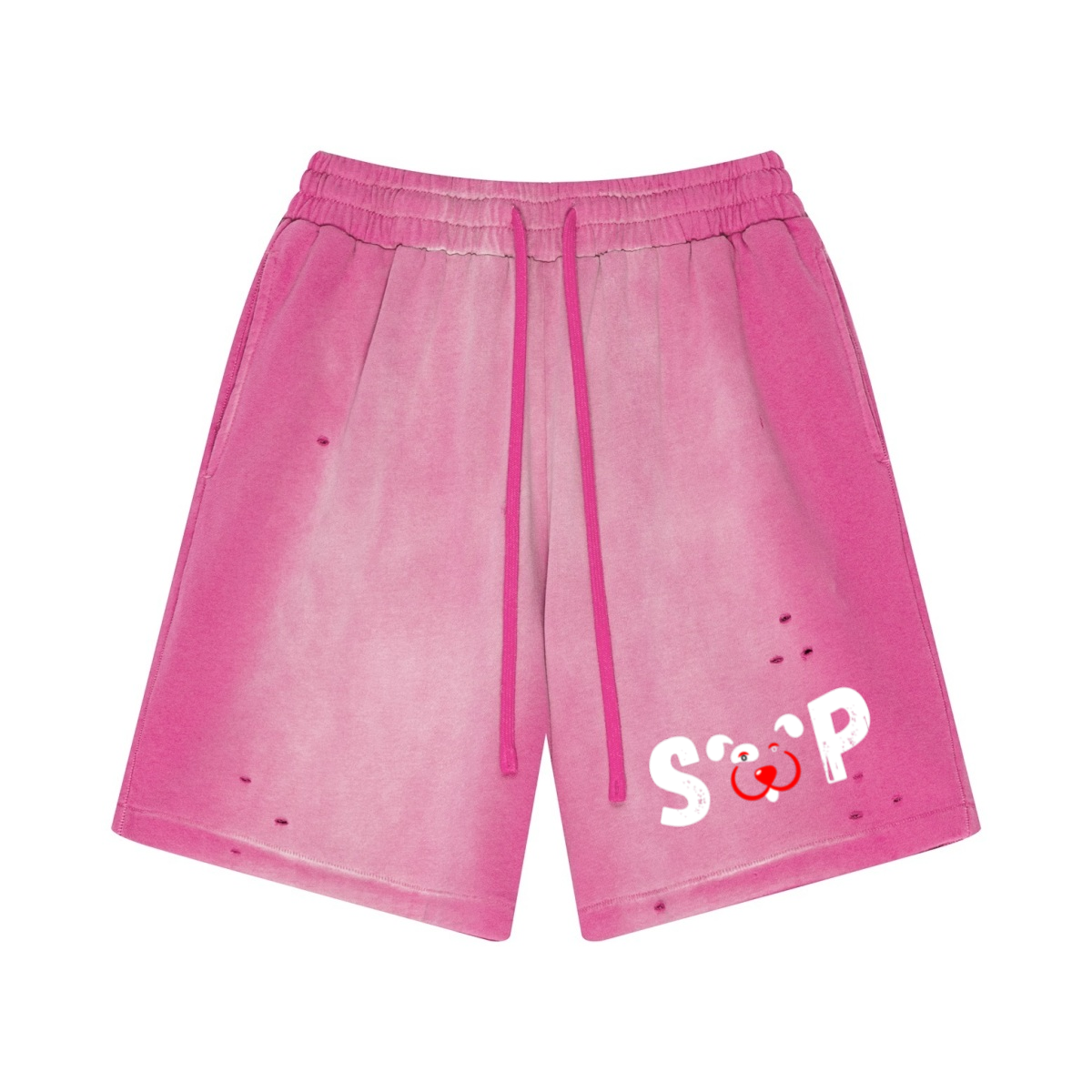 330GSM Unisex Heavyweight Distressed PP Spray Fade Shorts Vintage Rose Pink
