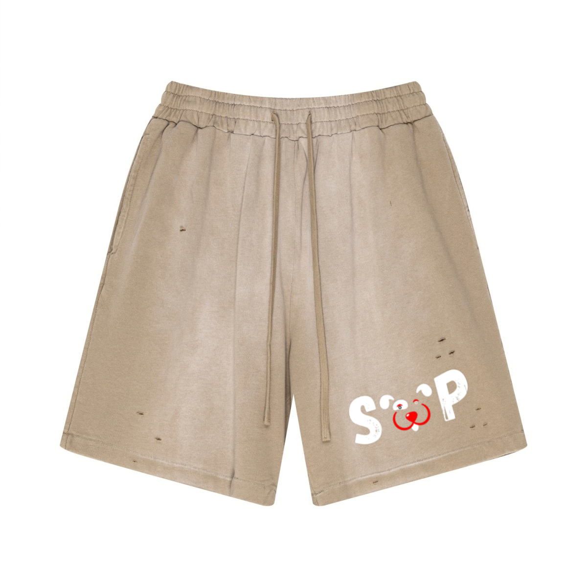 330GSM Unisex Heavyweight Distressed PP Spray Fade Shorts Vintage Khaki